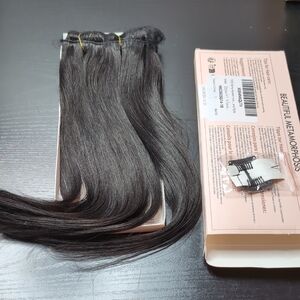 3 Piece 14-in Clip In Human Hair Extensions Natural Black